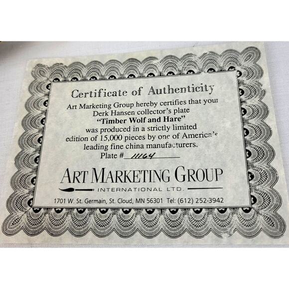 Eyes of the Wild Timber Wolf and Hare By Derk Collector Plates 1987 Lmtd USA - Picture 4 of 9